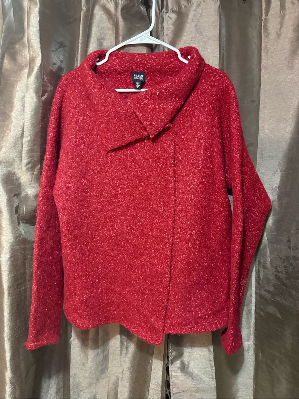 Eileen Fisher Red Bouclé Cowl-Neck Sweater